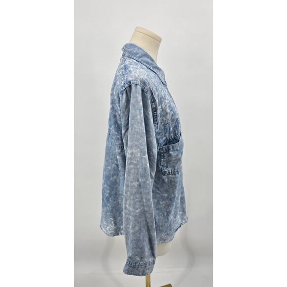 Gimmicks Distressed Bleached Denim Button Down Shirt Women’s L - Picture 2 of 5